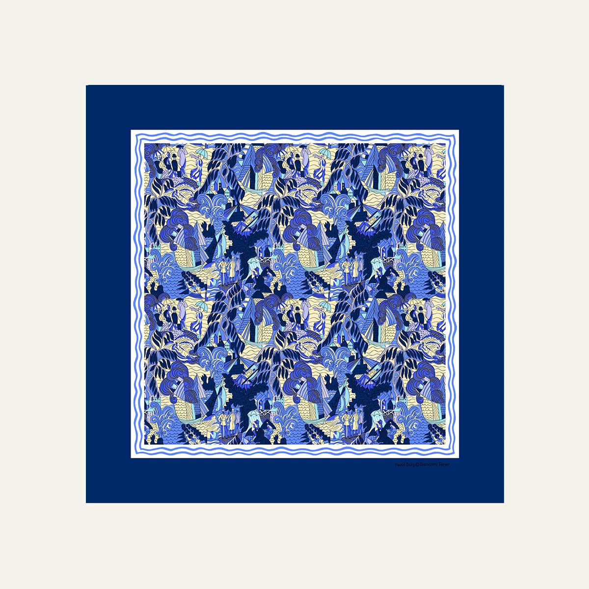 Carré En Soie Brochier Soiries 1890 - Benito Lyon La Nuit, Motifs Bleu Et Jaune, 90x90 Cm - Neuf Avec étiquettes