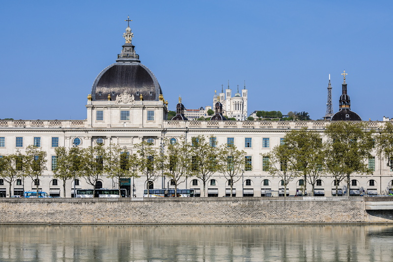 View of the Grand Hôtel Dieu and the St Jean Cathedral in Lyon