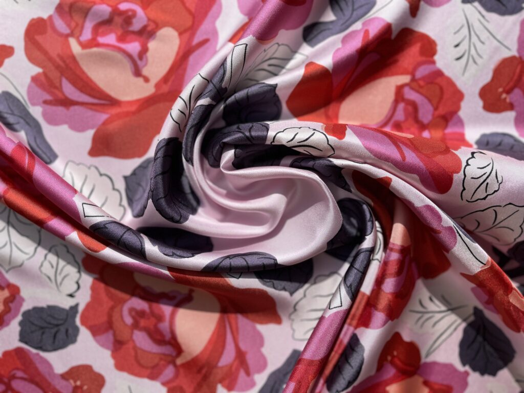 Brochier Soieries silk square with Raoul Dufy prints in a pink palette