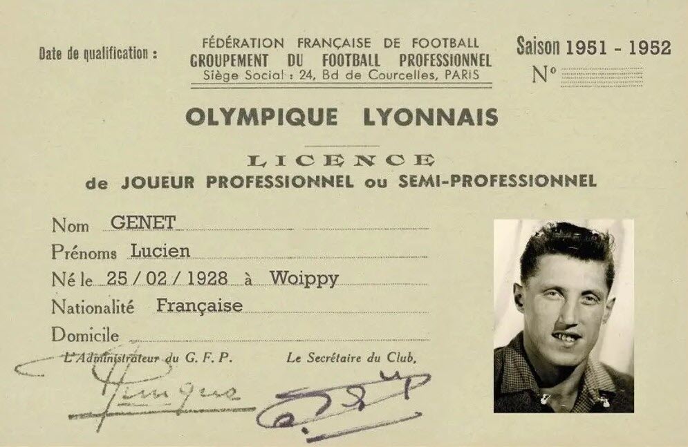 Licence de Lucien Genet à l'OL