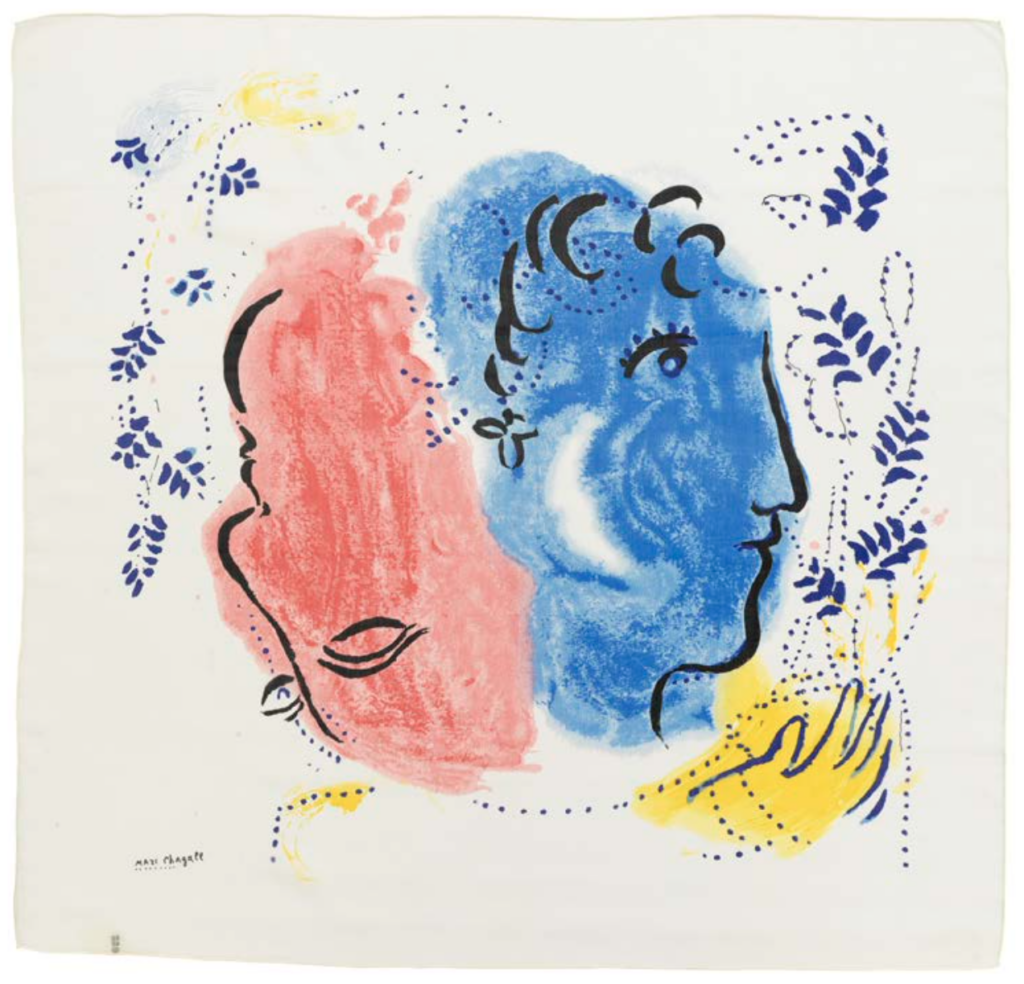 Carré de soie de l'oeuvre de Marc Chagall, imprimé par Brochier Soieries